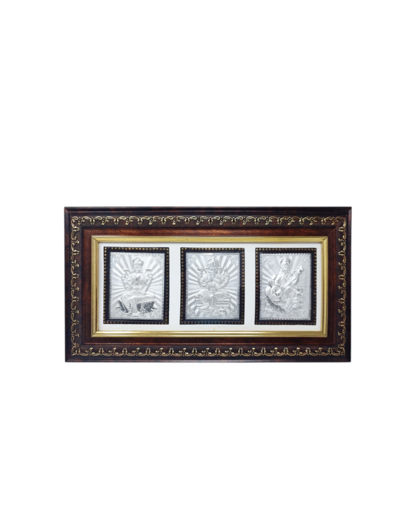 Lakshmi Ganesha Saraswati Silver Photo Frame